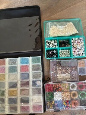 Bead & Jewelry Organizer Set in Teal & Clear - Multi-Compartment Storage Full